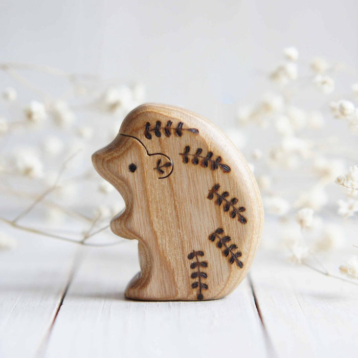 Wooden Hedgehog, Mama, a natural wood animal toy by Tiny Fox Hole, cut and finished by hand from solid wood