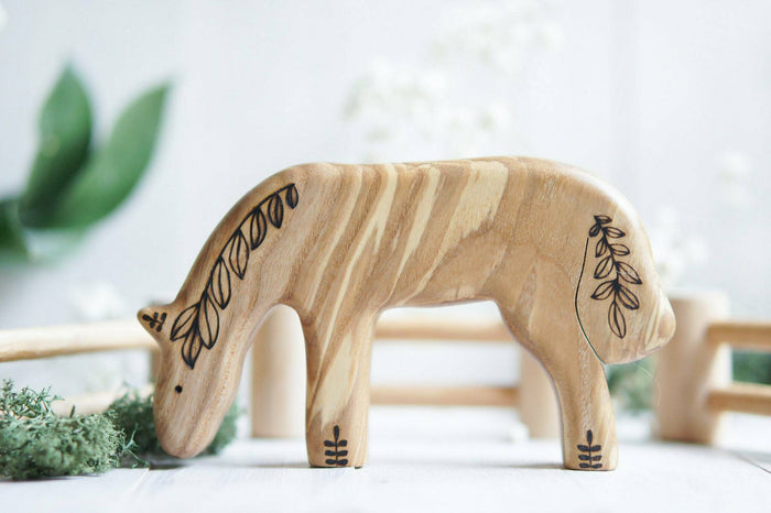 Wooden Horse, Papa, a natural wood animal toy by Tiny Fox Hole, cut and finished by hand from solid wood