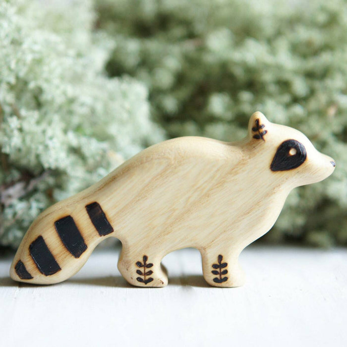 Wooden Raccoon, Standing, a natural wood animal toy by Tiny Fox Hole, cut and finished by hand from solid wood