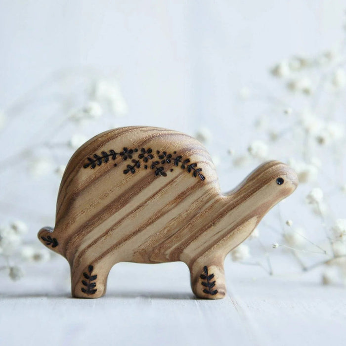 Wooden Turtle, a natural wood animal toy by Tiny Fox Hole, cut and finished by hand from solid wood