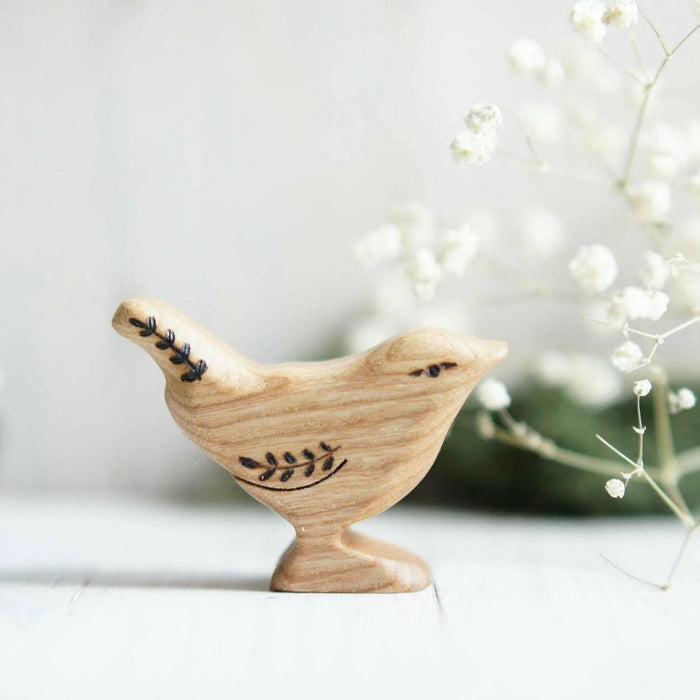 Wooden Wren, a natural wood animal toy by Tiny Fox Hole, cut and finished by hand from solid wood