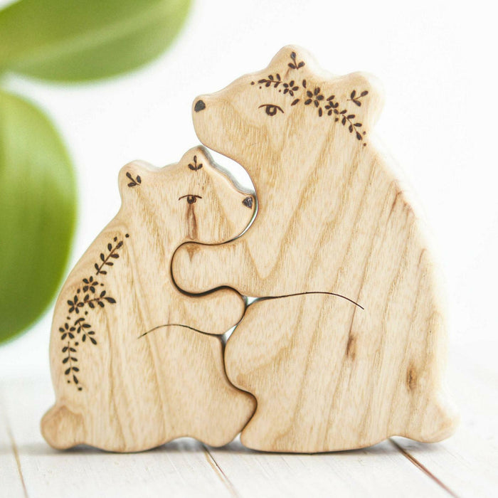 Wooden Mama and Baby Bear Puzzle, a natural wood puzzle by Tiny Fox Hole, cut and finished by hand from solid wood