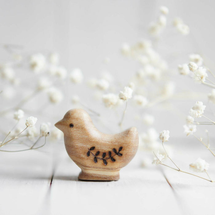 Wooden Chick, Looking Straight, a natural wood animal toy by Tiny Fox Hole, cut and finished by hand from solid wood