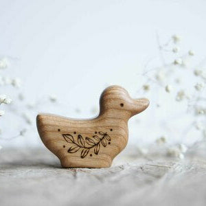 Wooden Duck, a natural wood animal toy by Tiny Fox Hole, cut and finished by hand from solid wood