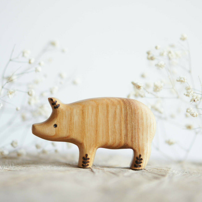 Wooden Pig, a natural wood animal toy by Tiny Fox Hole, cut and finished by hand from solid wood