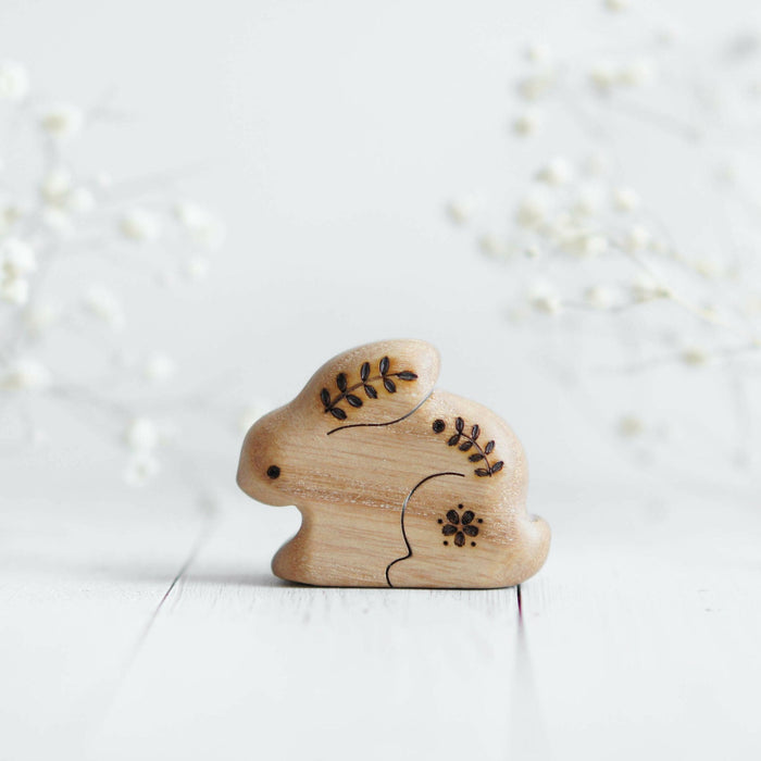 Wooden Bunny, No. 2, a natural wood animal toy by Tiny Fox Hole, cut and finished by hand from solid wood