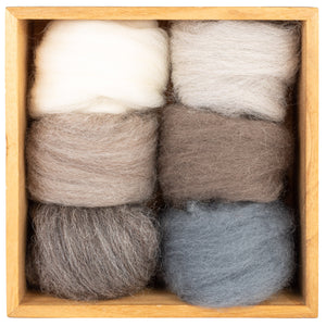 Clouds wool roving palette, six neutral colors