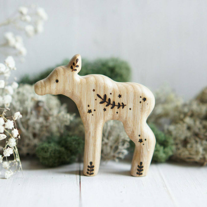 Wooden Baby Moose, a natural wood animal toy by Tiny Fox Hole, cut and finished by hand from solid wood