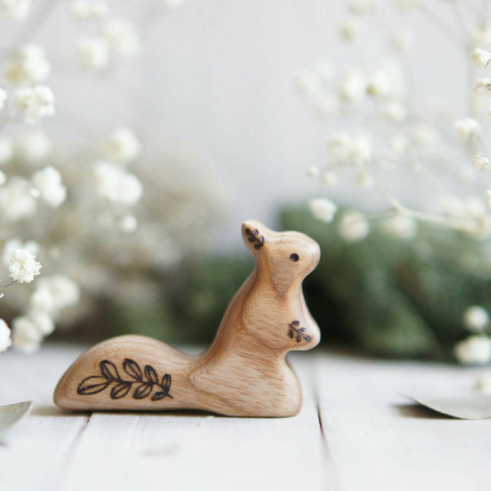 Wooden Baby Squirrel, Standing, a natural wood animal toy by Tiny Fox Hole, cut and finished by hand from solid wood