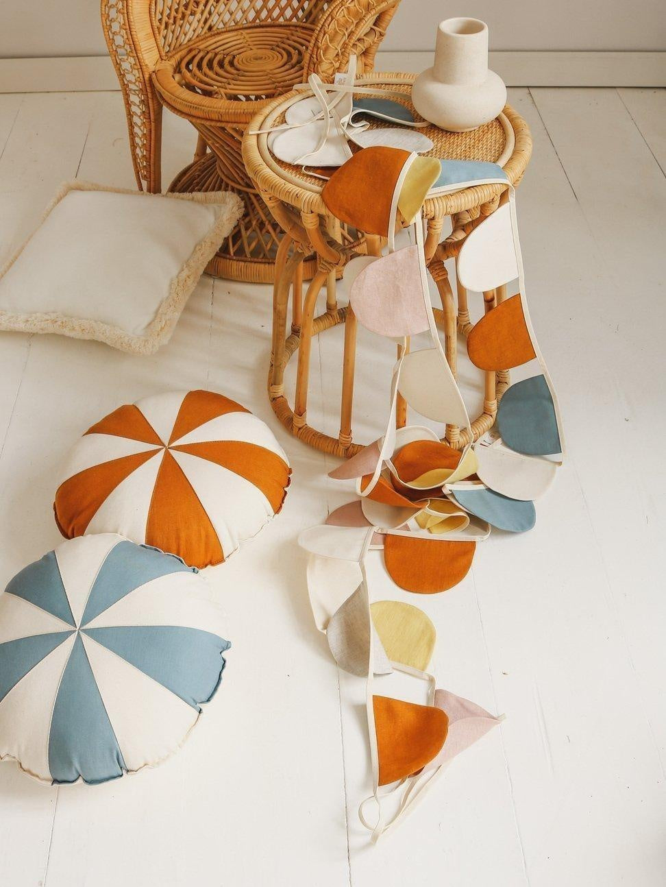 “Blue Circus” Round Patchwork Pillow