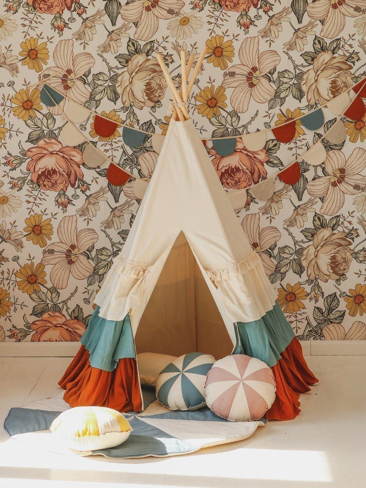 “Blue Circus” Round Patchwork Pillow