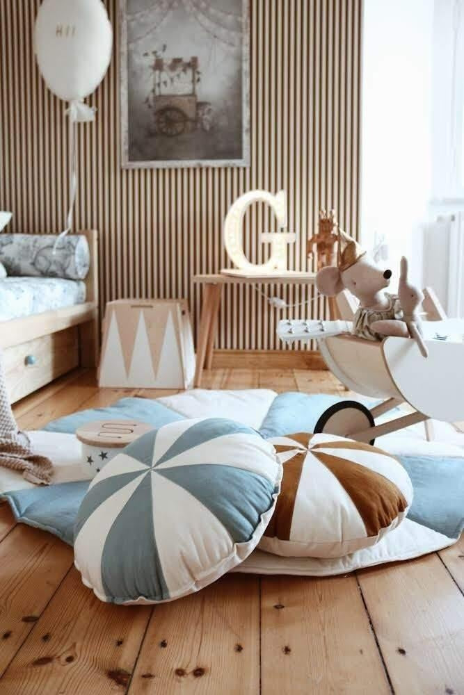 “Blue Circus” Round Patchwork Pillow