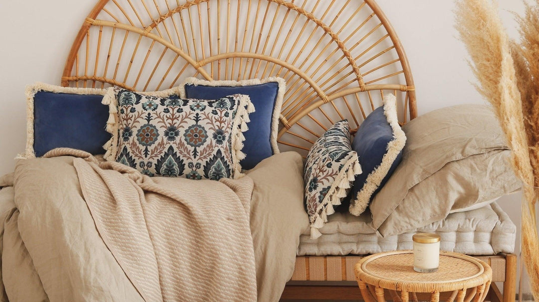 "Blue Iris in Istanbul" Pillow with Fringe