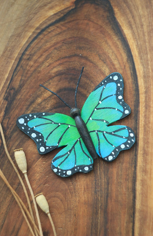 Sale Wooden Monarch Butterfly, Blue-Green