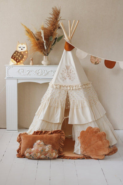 “Boho” Teepee Tent with Frills and Embroidery