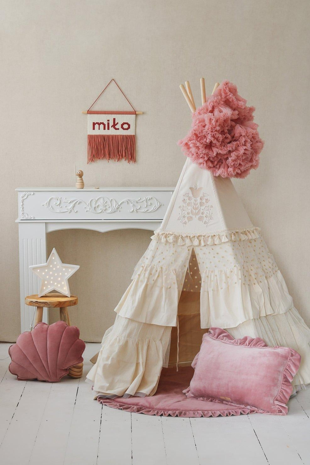 “Boho” Teepee Tent with Frills and Embroidery