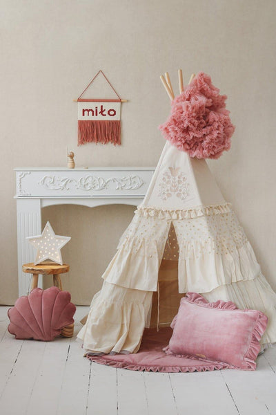 “Boho” Teepee Tent with Frills and Embroidery