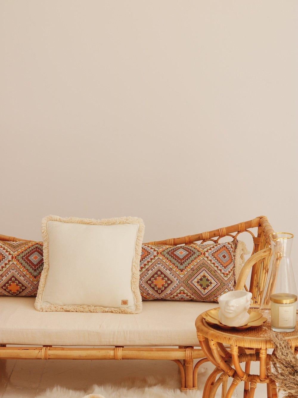 "Boho Tribe" Bolster Pillow with Fringe