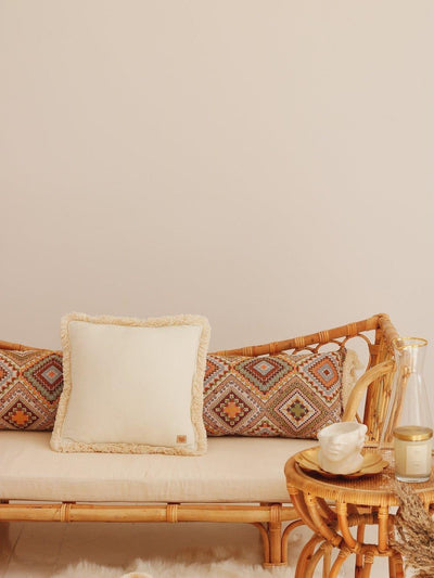 "Boho Tribe" Bolster Pillow with Fringe