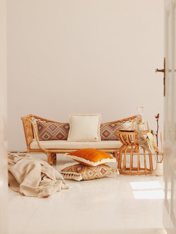 "Boho Tribe" Bolster Pillow with Fringe