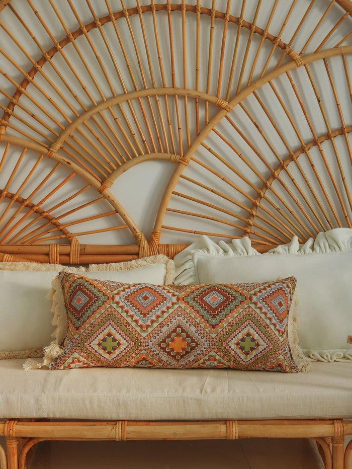 "Boho Tribe" Bolster Pillow with Fringe