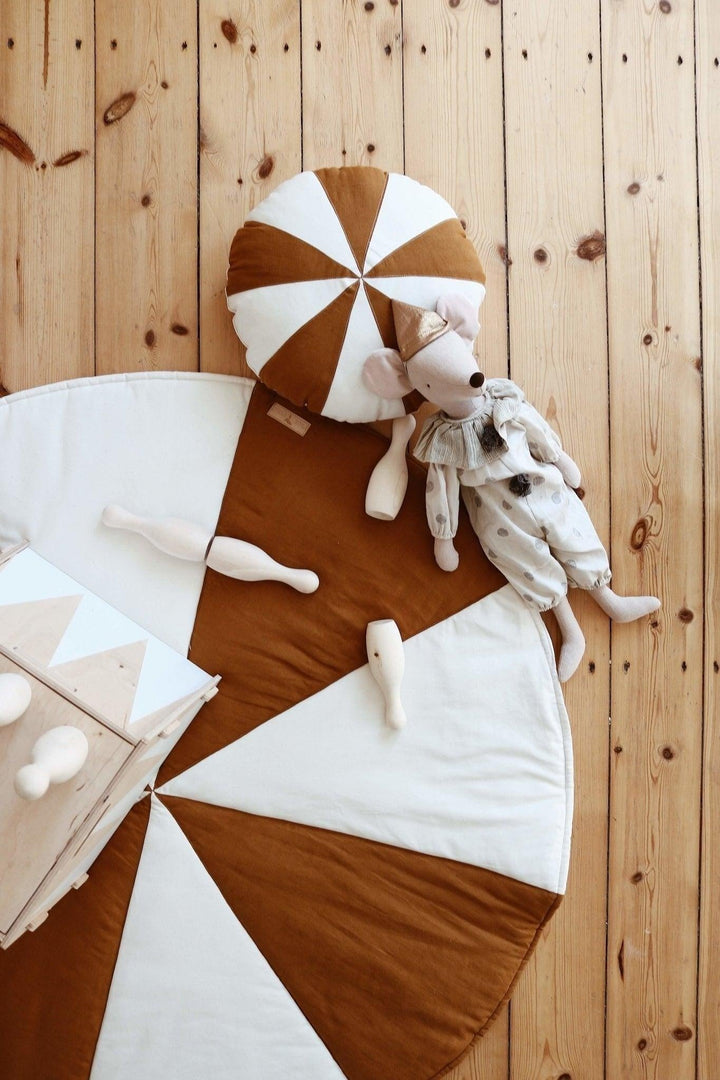 “Caramel Circus” Round Patchwork Pillow
