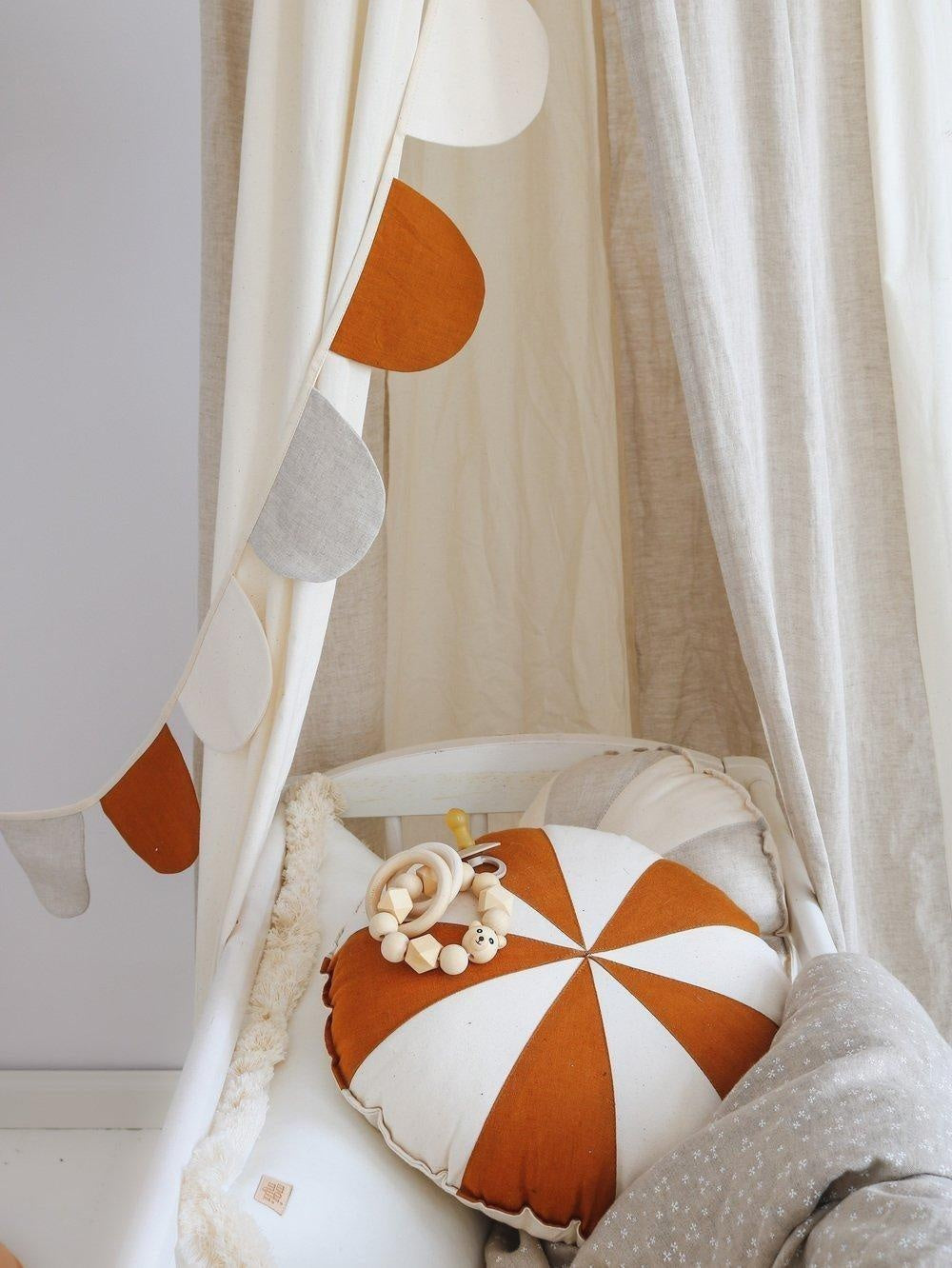 “Caramel Circus” Round Patchwork Pillow