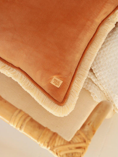 Soft Velvet "Caramel" Pillow with Fringe