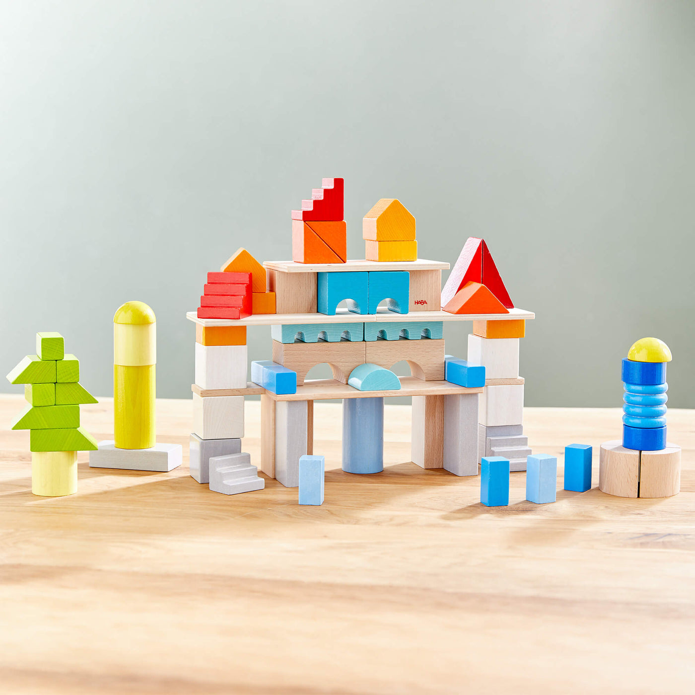 Colored Wooden Building Blocks - 85 Piece Set