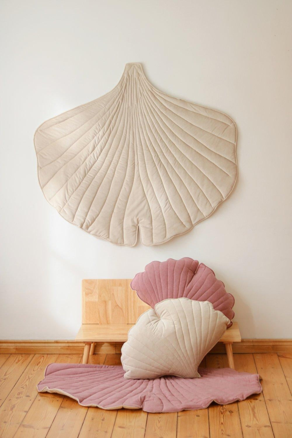 Velvet “Cream” Ginkgo Leaf Pillow