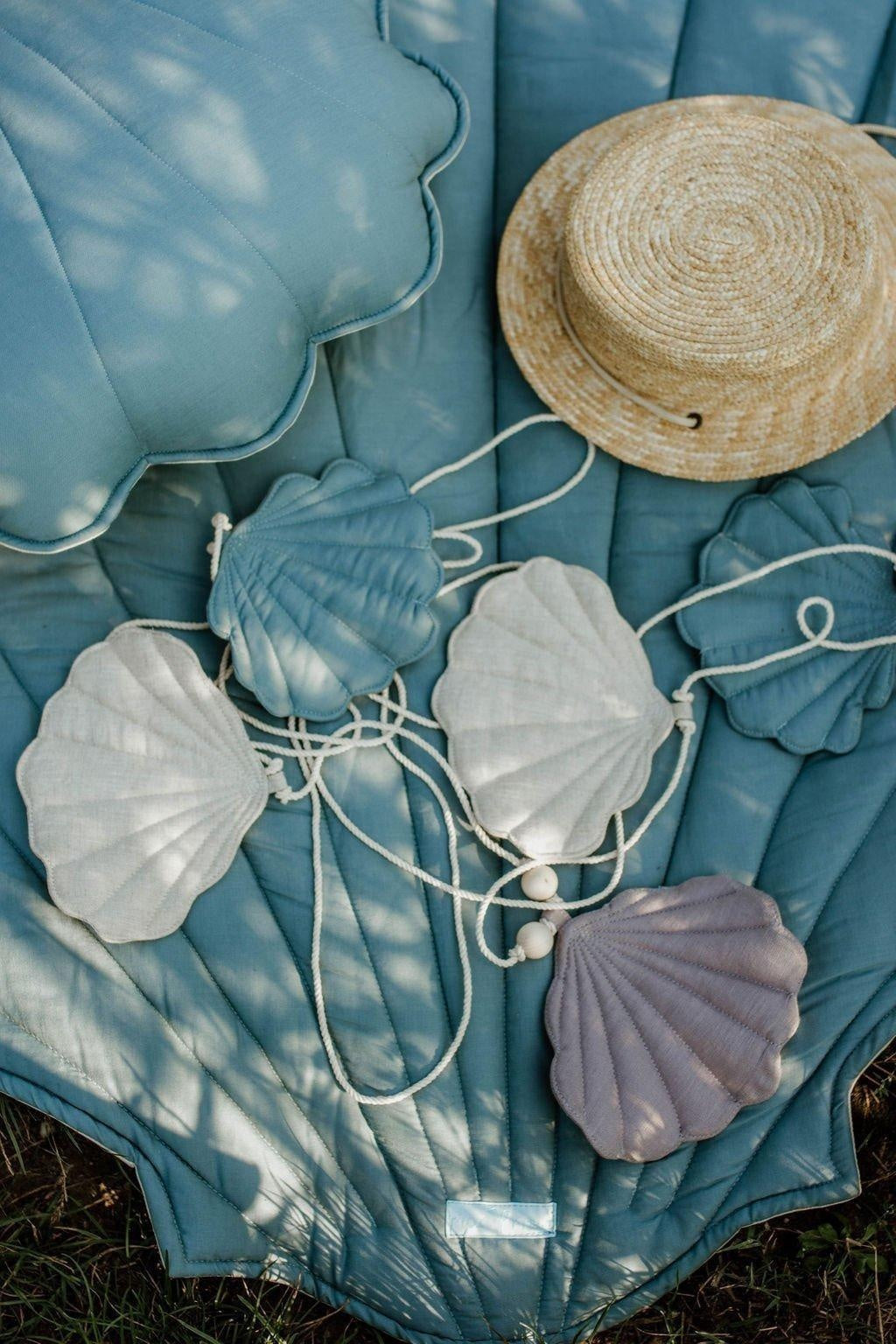 Linen “Dirty Blue” Garland with Shells