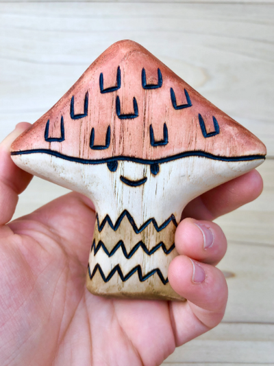 PREORDER - Wooden Shaggy Cap Mushroom Toy
