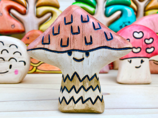 PREORDER - Wooden Shaggy Cap Mushroom Toy
