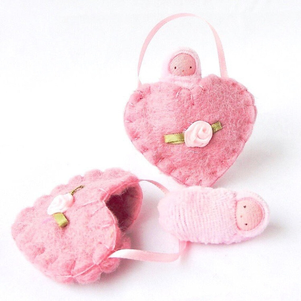 Fairyshadow Dusty Rose Heart Necklace with Pink Baby