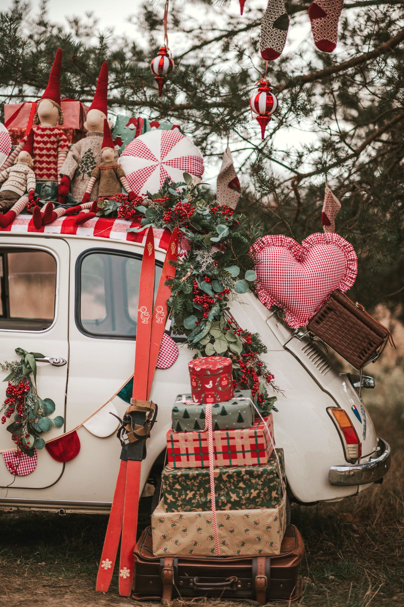 "Red Checkered" Heart Pillow with Frill