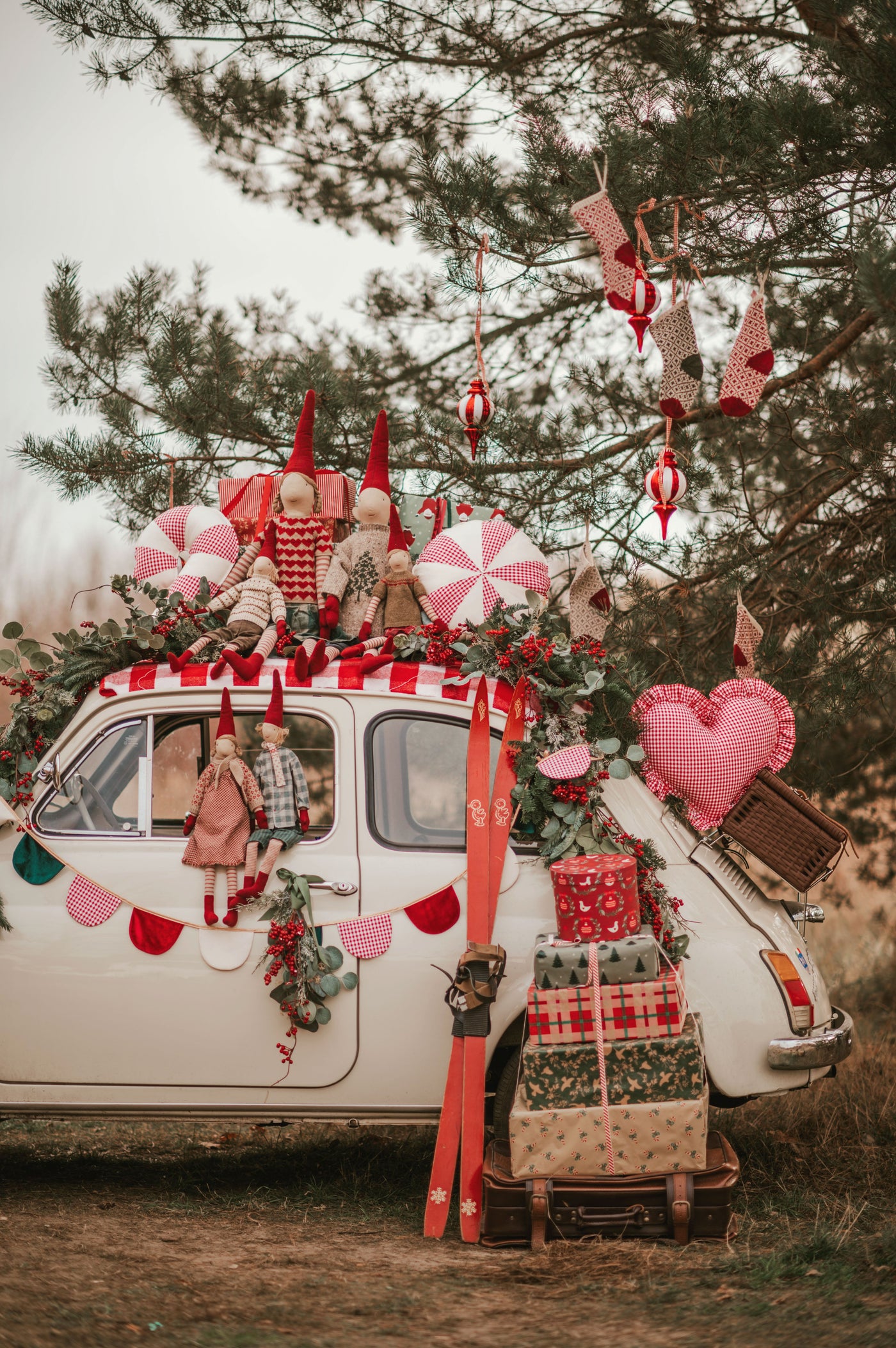 "Red Checkered" Heart Pillow with Frill
