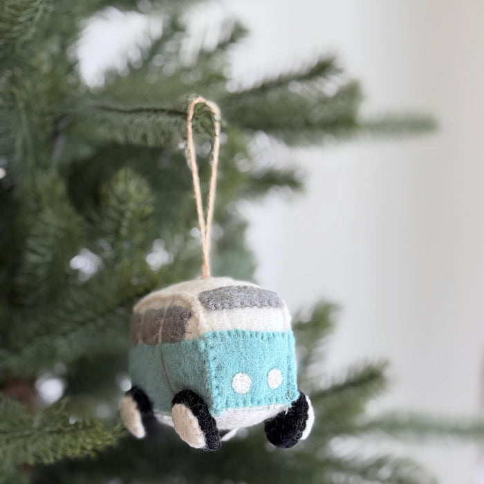 Felt Blue Camper Van Ornament – Retro Wool Felt Christmas Ornament