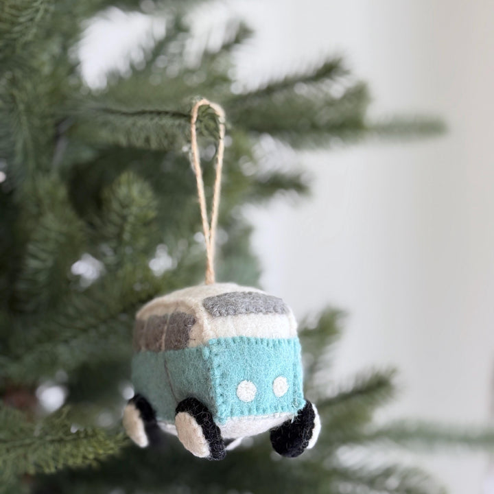 Felt Blue Camper Van Ornament – Retro Wool Felt Christmas Ornament
