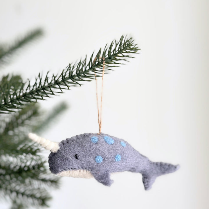 Felt Blue Narwhal Ornament