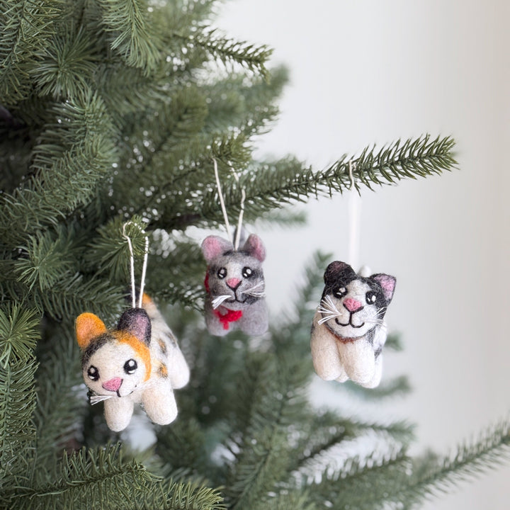Felt Cat Ornament – Calico, Gray Tabby &amp; Tuxedo 😺✨