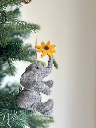 Felt Elephant with Flower Ornament