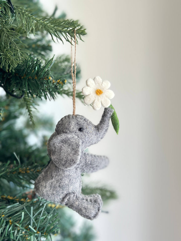 Felt Elephant with Flower Ornament