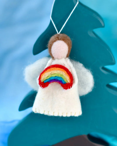 Pre-Order Felt Waldorf Diversity Angel with Rainbow, Brown Hair (Ships in November)