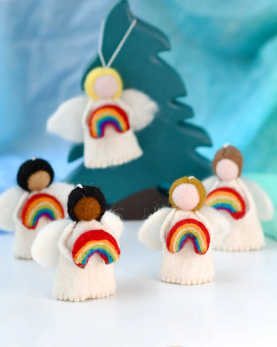 Pre-Order Felt Waldorf Diversity Angel with Rainbow, Brown Hair (Ships in November)