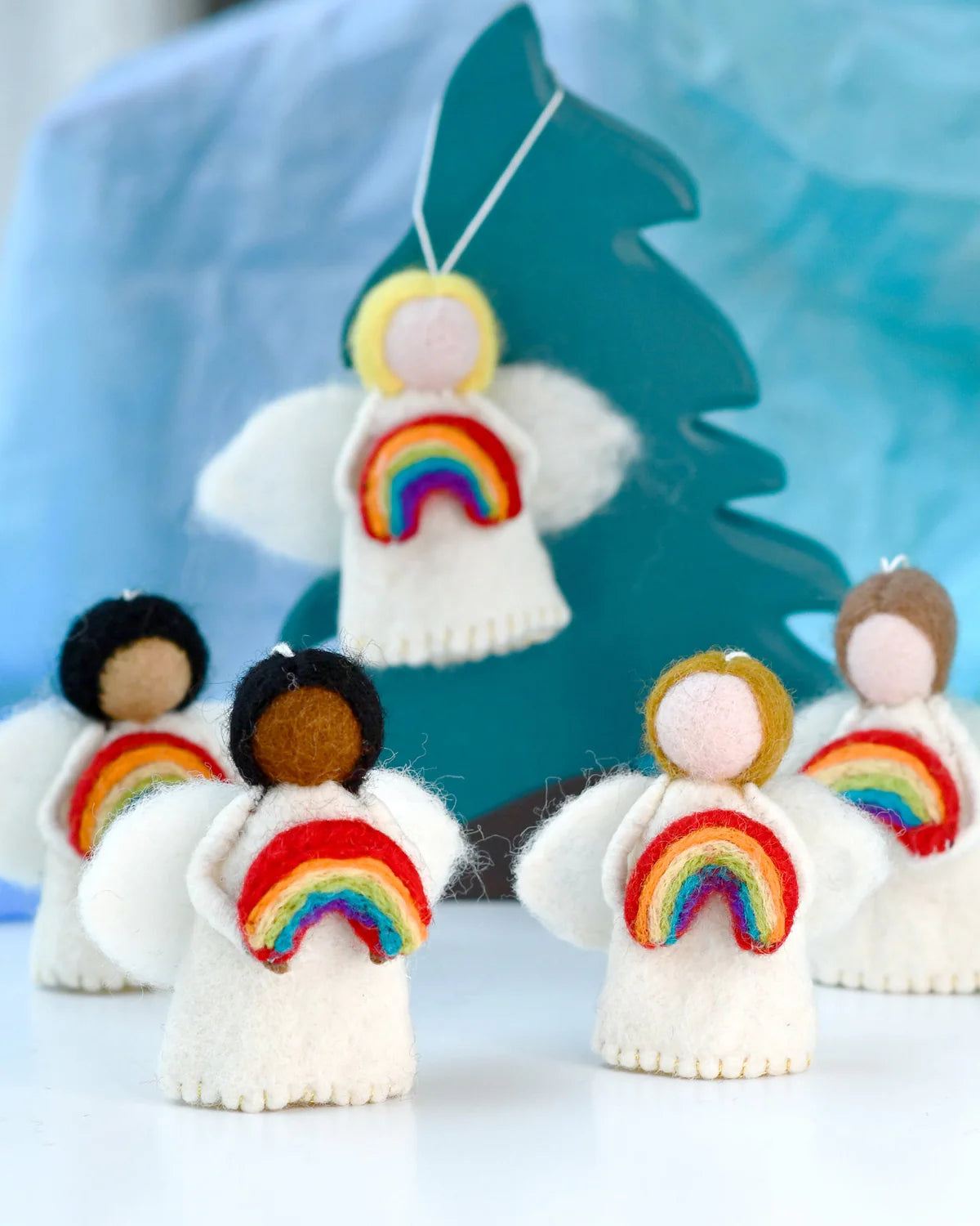 Pre-Order Felt Waldorf Diversity Angel with Rainbow, Brown Hair (Ships in November)