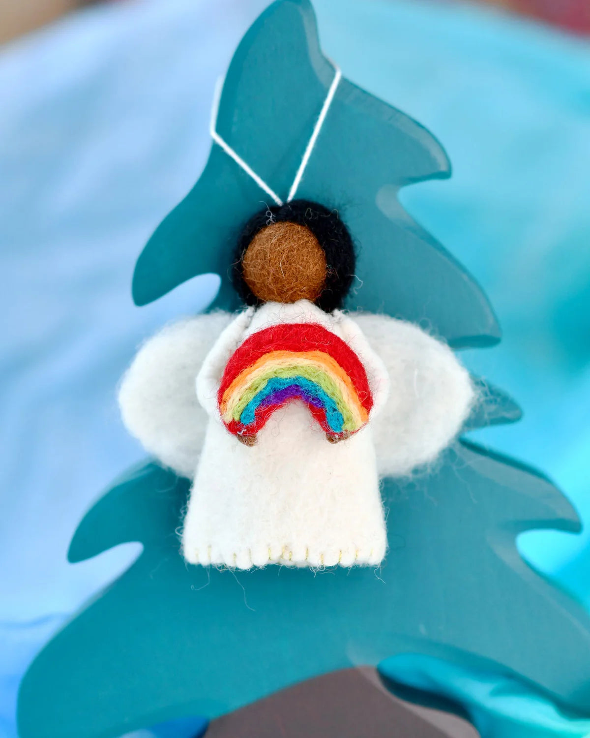 Pre-Order Felt Waldorf Diversity Angel with Rainbow, Black Hair, Version 2 (Ships in November)