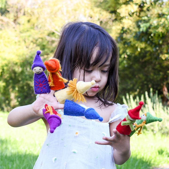 Rainbow Colorful Gnomes Finger Puppets, Set of 7