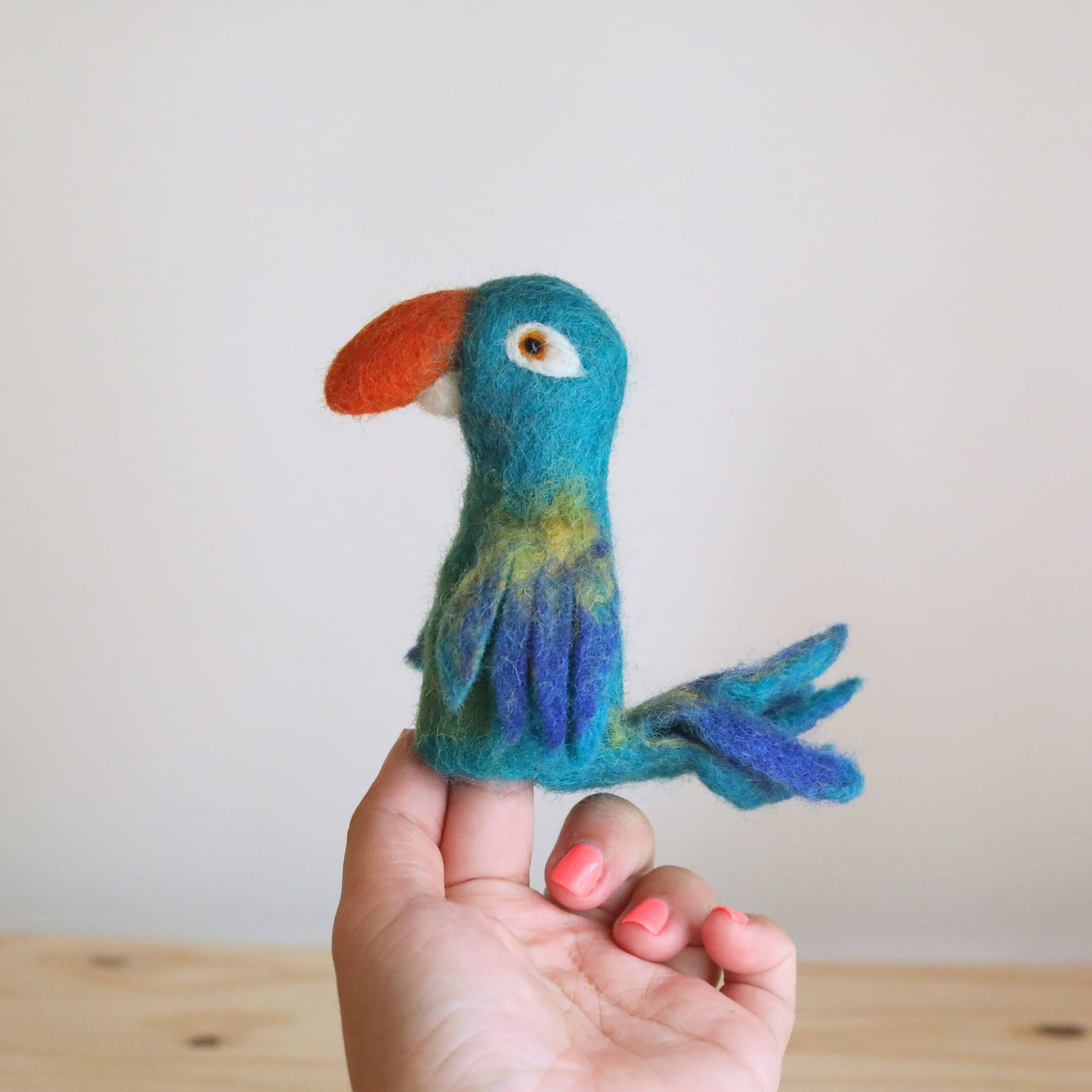 Felt Finger Puppet - Blue Parrot / Macaw