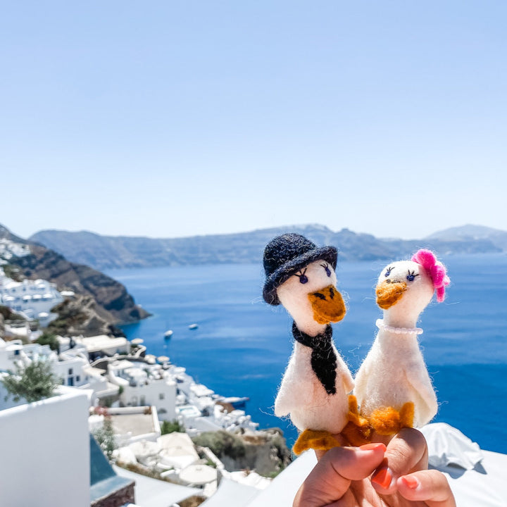 Felt Finger Puppets Set of 2 - Duck Couple on Honeymoon