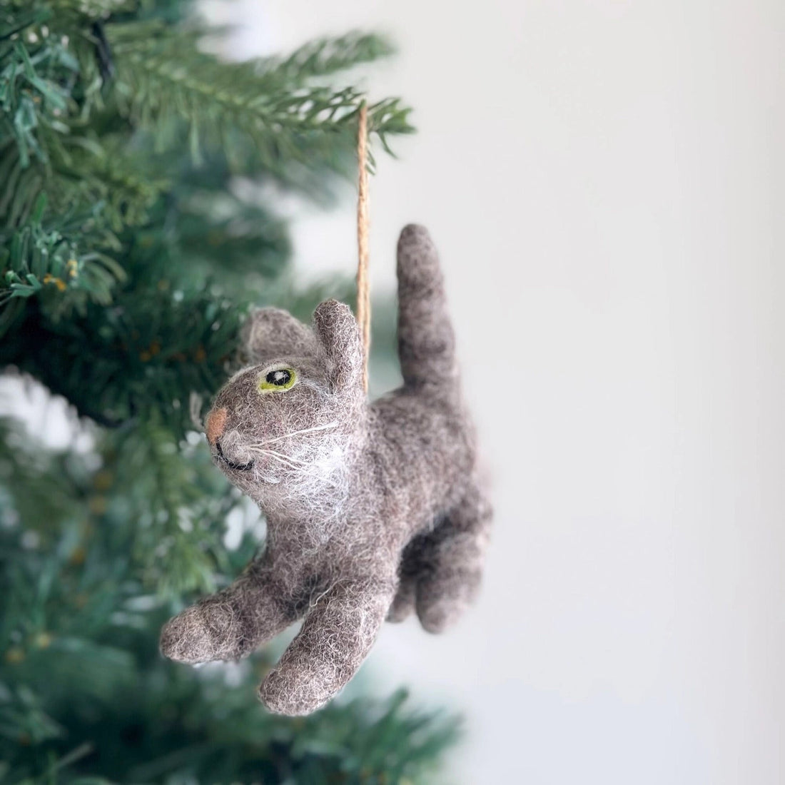 Felt Gray Cat Ornament - American Short Hair Cat, a wool felt ornament by Ganapati Crafts Co., needle-felted and hand-stitched in Nepal